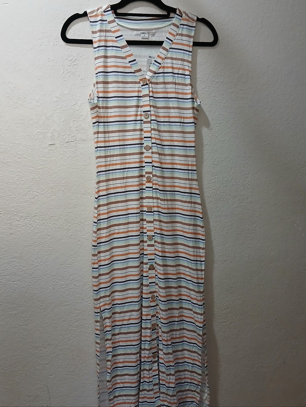 O'Neill nwot S  White Ribbed Tank with Multicolor Stripes